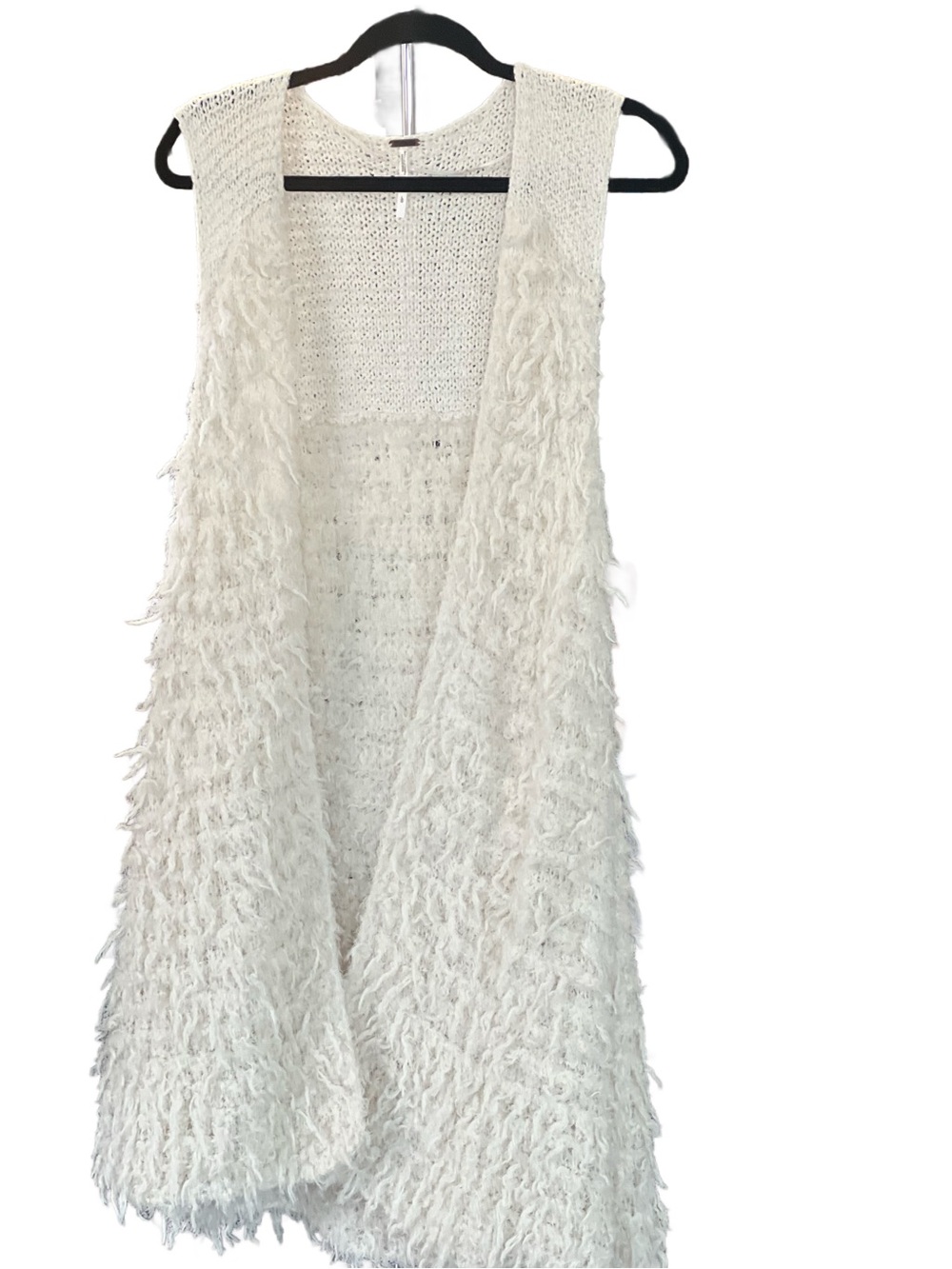 Free People Cream Textured Sleeveless Open Front Vest